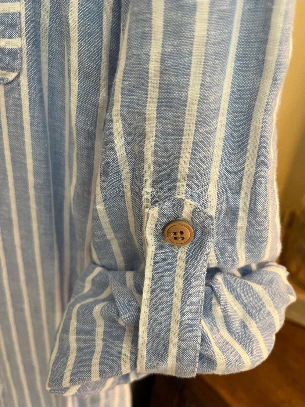 Zara Linen Blend Midi Shirt Dress Blue White Stripe Belted XS - Picture 7 of 8